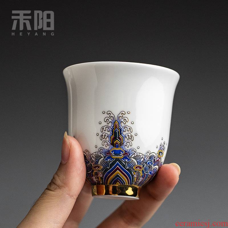 Send Yang gold colored enamel cup of the big sample tea cup single cup white porcelain ceramic kung fu masters cup cup high - end tea sets