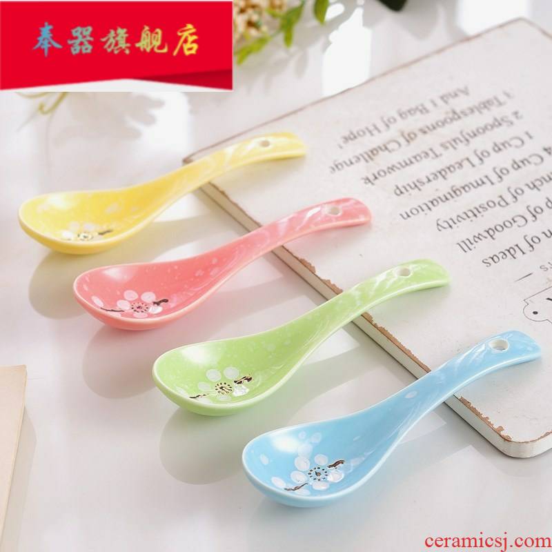 Ceramic spoon, four color Japanese household small spoon, spoon, spoon, spoon, creative hand - made of the ladle.