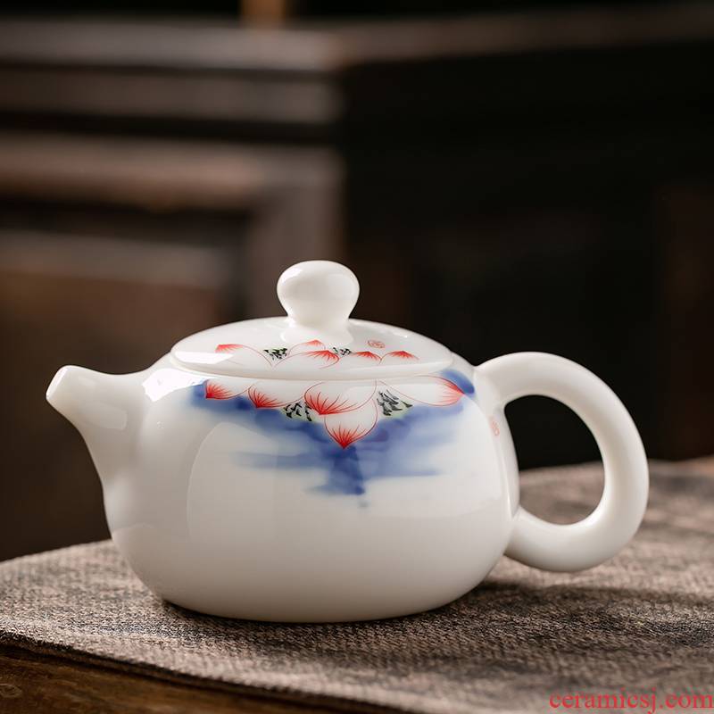 Fujian and suet jade porcelain teapot household ceramic tea single pot of Japanese office personal beauty pot of kung fu tea set