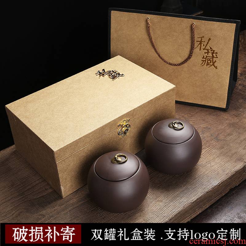Violet arenaceous caddy fixings household ceramic seal pu - erh tea storage POTS double pot of tea packaging gift box support LOGO custom - made