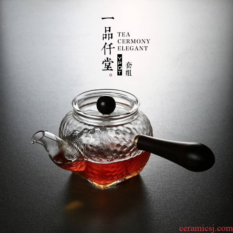 Yipin thousand hall glass hammer heat - resisting teapot side spend pot of household filter teapot with thick transparent teapot