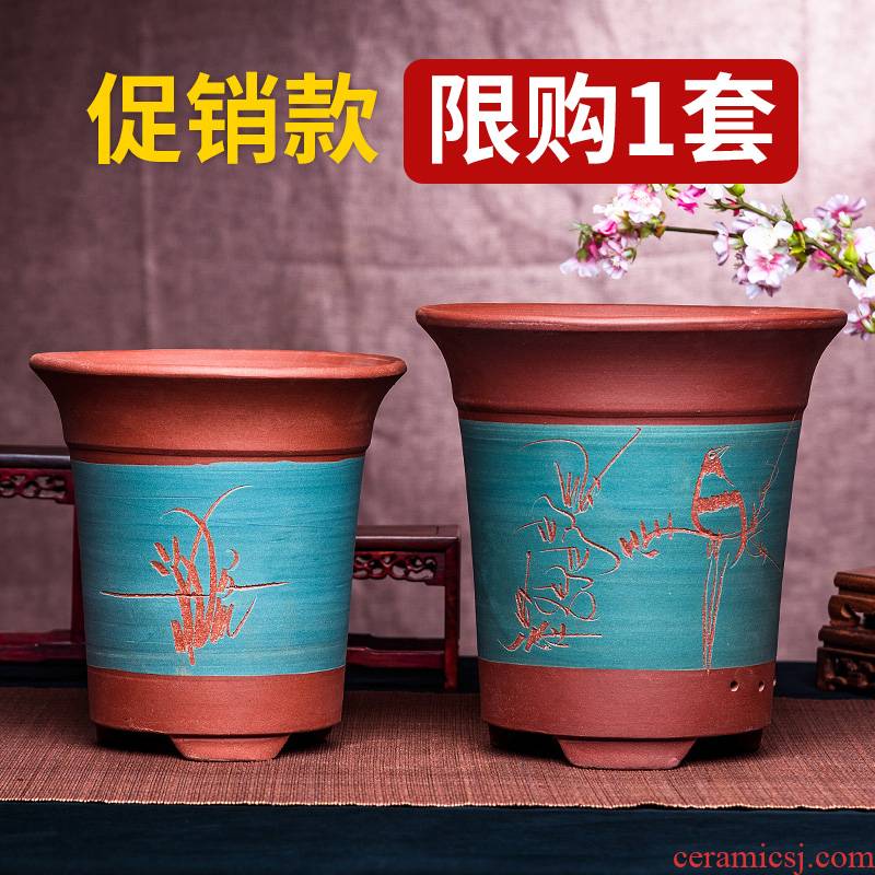 Purple sand flowerpot orchid basin large caliber Chinese rose clivia ceramic plant classical coarse pottery small green plant bonsai POTS