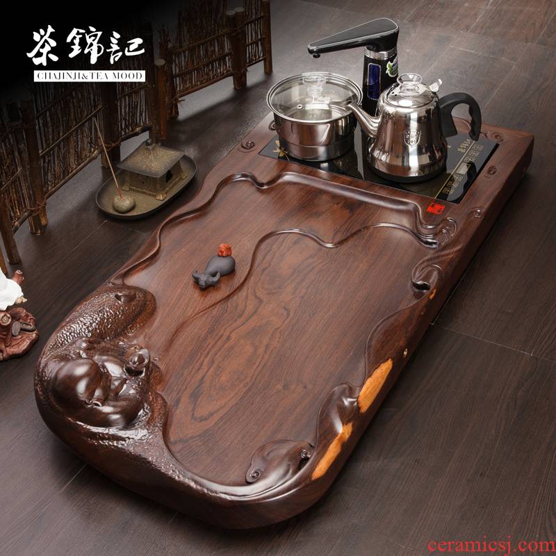 Shu of ebony wood home ground tea set induction cooker automatic water log tea table