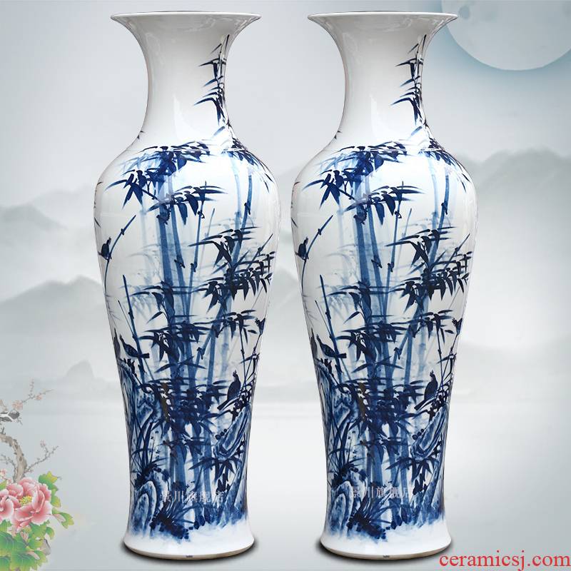Hand made blue and white bamboo vase bamboo report peaceful big sitting room of Chinese style household porcelain of jingdezhen ceramics furnishing articles