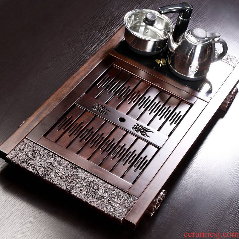 Ebony xiangyun auspicious dragon solid wood tea tray induction cooker simple automatic sheung shui creative tea home office