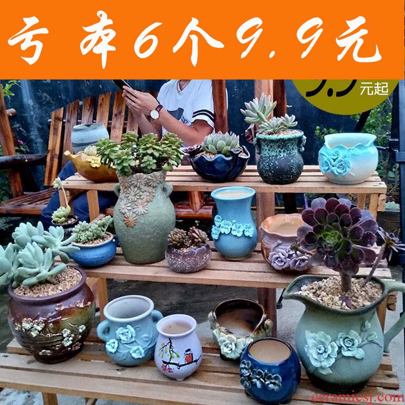 Fleshy flowerpot ceramic package mail special offer a clearance of creative move plant coarse pottery indoor flower pot in restoring ancient ways of large diameter