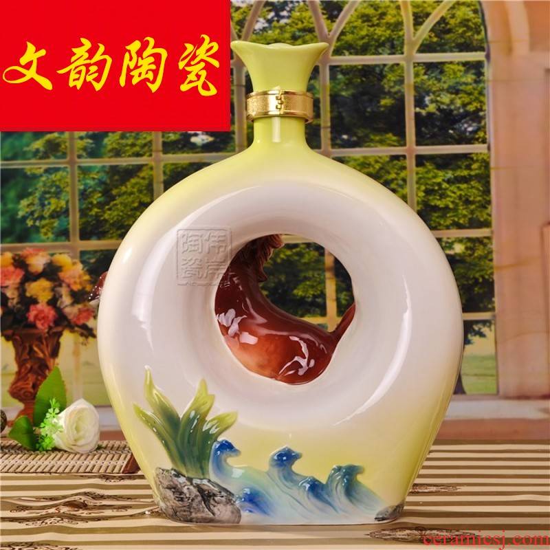 To the night of the flange porcelain ceramic art bottle 1/3/5/10 jins zodiac horses high - grade decoration hip flask