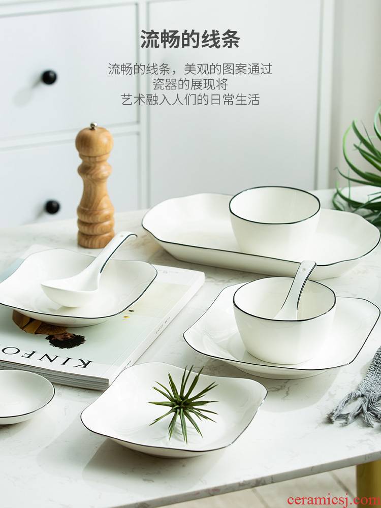 For household jobs the European black line dish dish dish soup bowl ceramic tableware suit bowl of rice bowl chopsticks combination