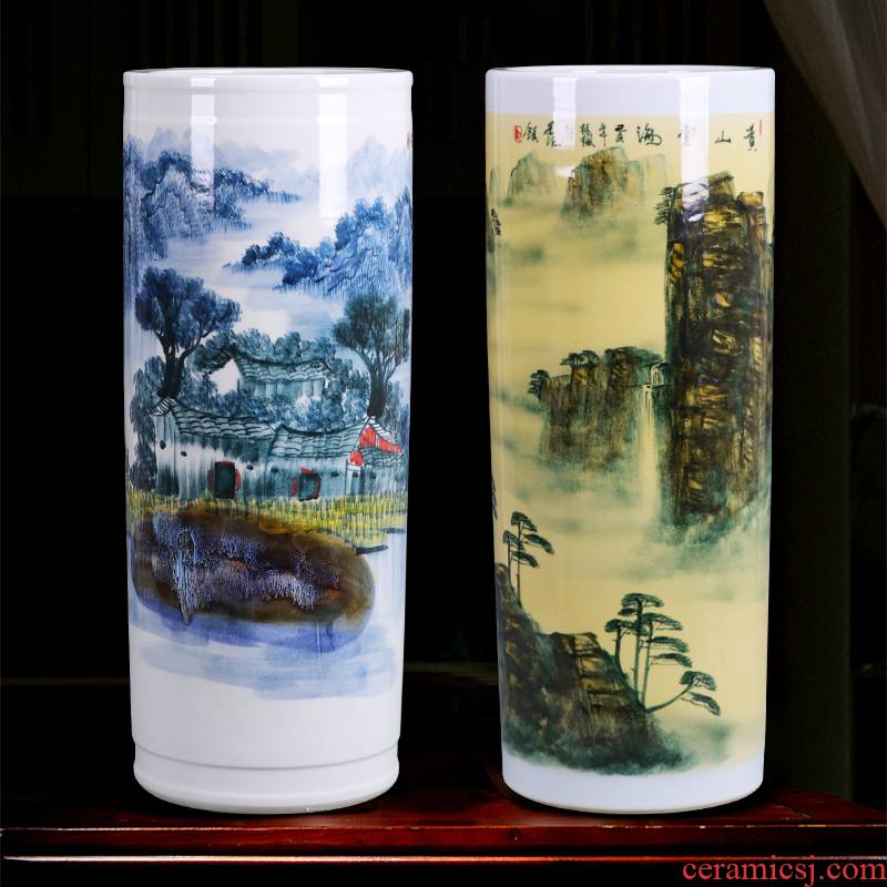 Jingdezhen ceramics landing a large vase furnishing articles hand - made straight bottle creative Chinese style home sitting room adornment