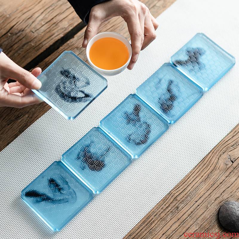 Ink in building glass cup mat contracted household cup a kung fu tea tea cup pad against the hot insulation resin