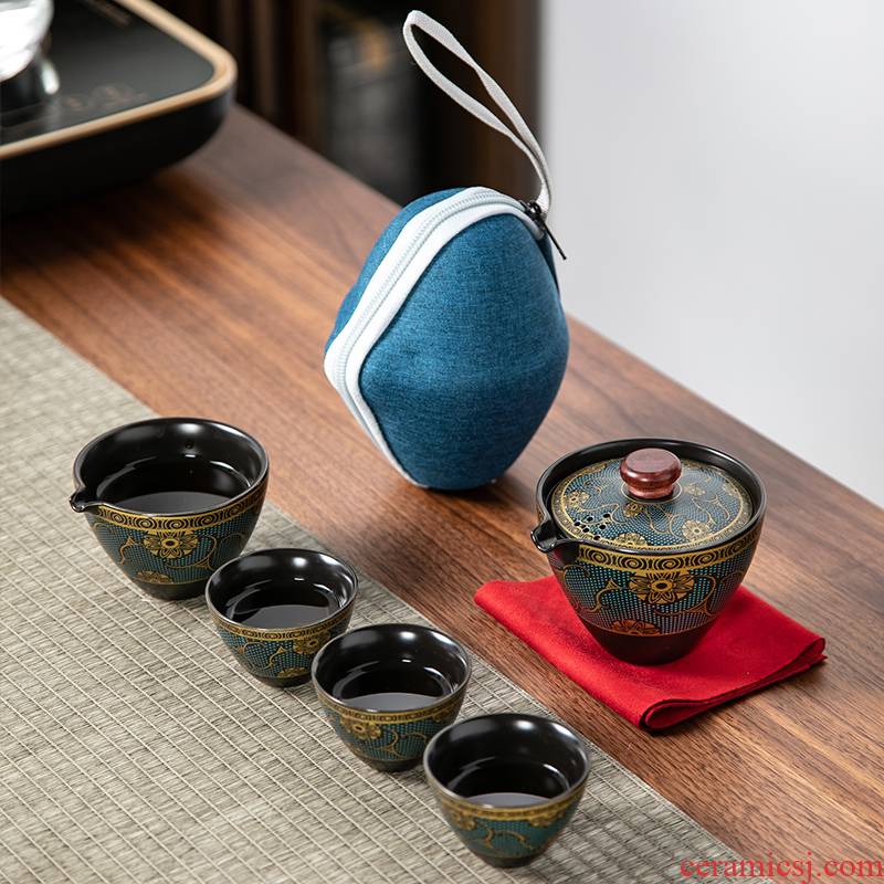 In building ceramic travel kung fu tea set suit portable bag crack cup car is suing tea kettle