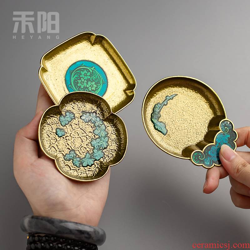 Send Yang cloisonne teacup pad insulation mat enamel color restoring ancient ways golden cup mat and creative tea accessories