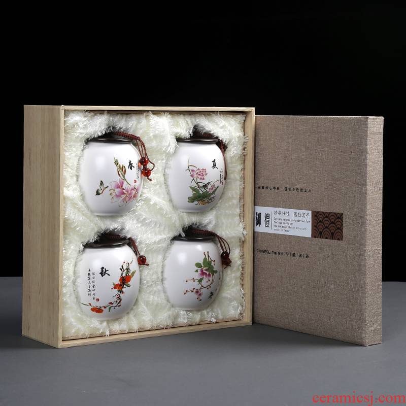 Spring, summer, autumn and winter ceramic tea tins gift boxes aneroid general pu 'er tea, green tea sealed tank half jins installed
