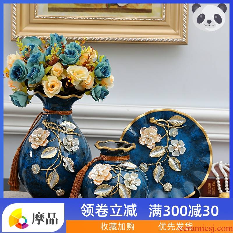 Vase furnishing articles flower arranging European ceramic vases, three - piece suit I and contracted sitting room TV ark, porch decoration process