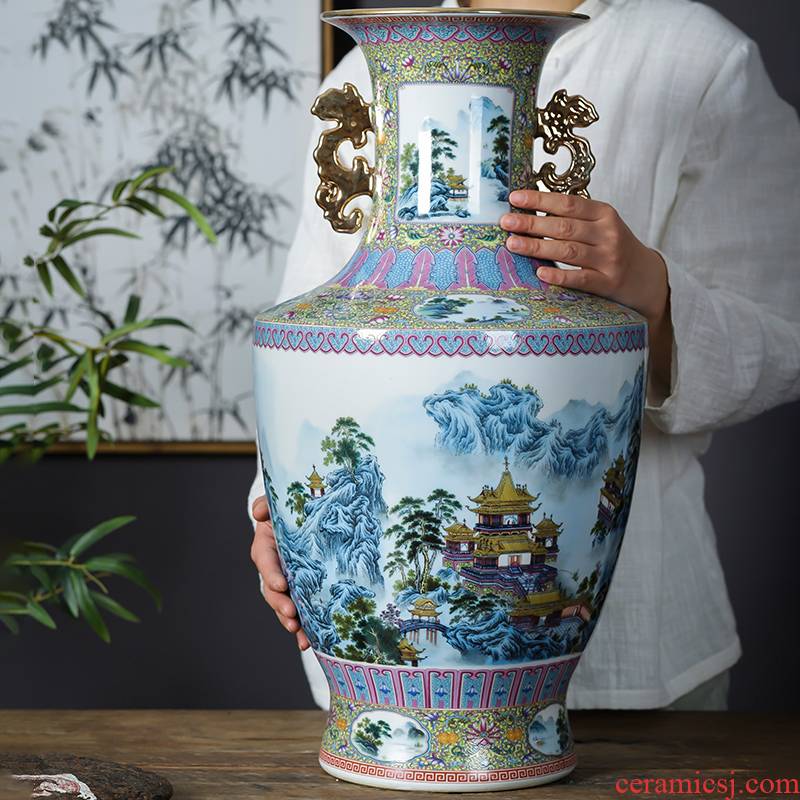 Jingdezhen porcelain ceramic colored enamel large new Chinese style household vase furnishing articles sitting room TV cabinet decoration