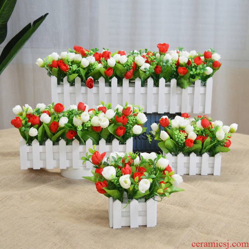 Silk flowers simulation flowers, decorative wooden fence, furnishing articles fake flower bouquets of sitting room balcony table household suit potted the plants