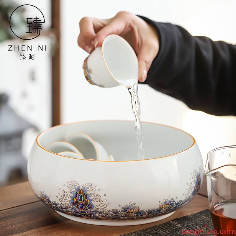 By white porcelain enamel see colour tea wash mud large home building water cup jar is writing brush washer water writing brush washer from kung fu tea accessories