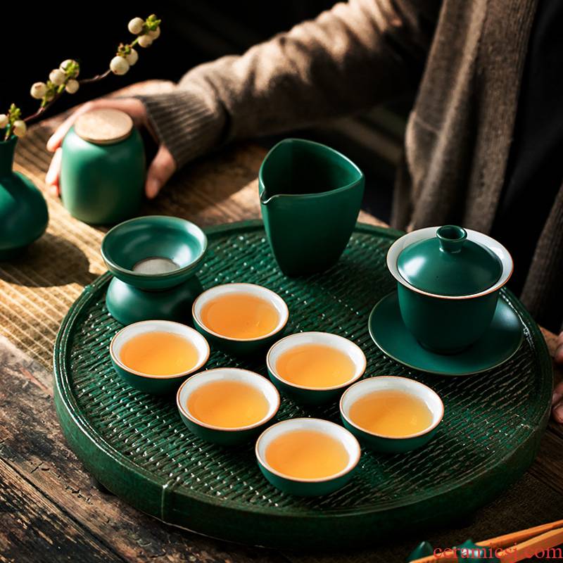 ShangYan ceramic tea set household contracted sitting room ground tea set round tea table teapot teacup set