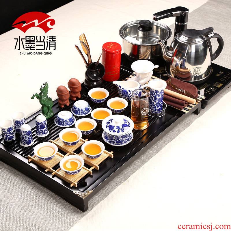Tea set glass ceramic cups kung fu Tea four unity drainage Tea tray was contracted household Chinese Tea art
