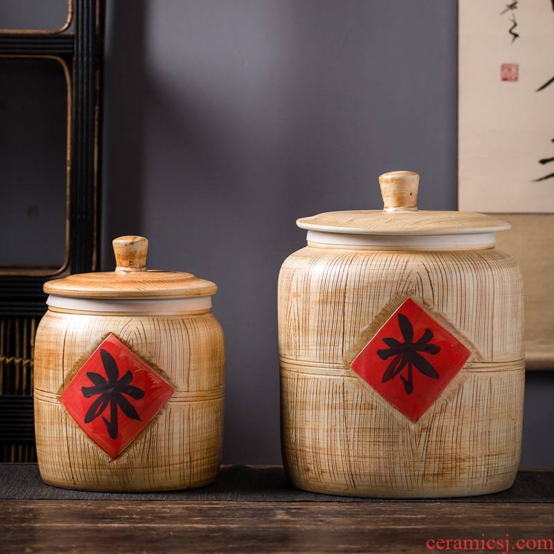 10 jins 20 jins ceramic barrel with cover ricer box home outfit imitation solid wood flour barrel 30 jins of 50 kg sealed storage tank