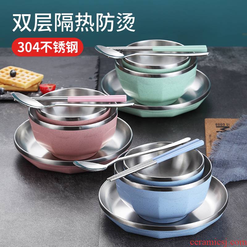 304 stainless steel bowl chopsticks sets domestic students creative one single children drop bowl dish of cutlery set