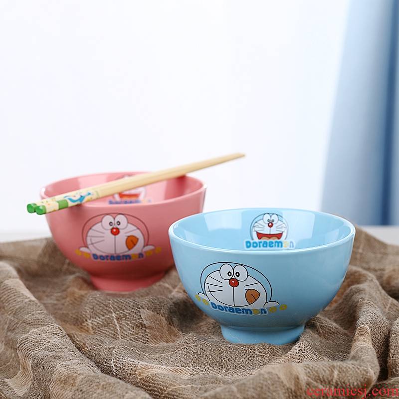 Doraemon ceramic bowl children cartoon express single job students creative move of noodles bowl.