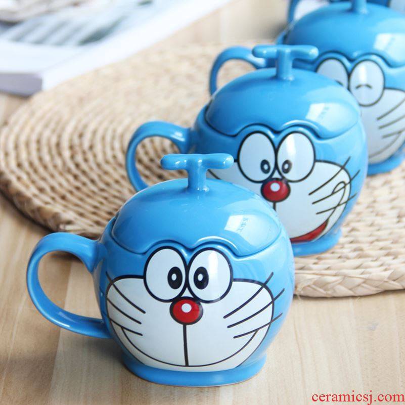 Choi pomelo with cover with a spoon, stereo duo la jingle cats creative cartoon cup ceramic keller cup of coffee cup