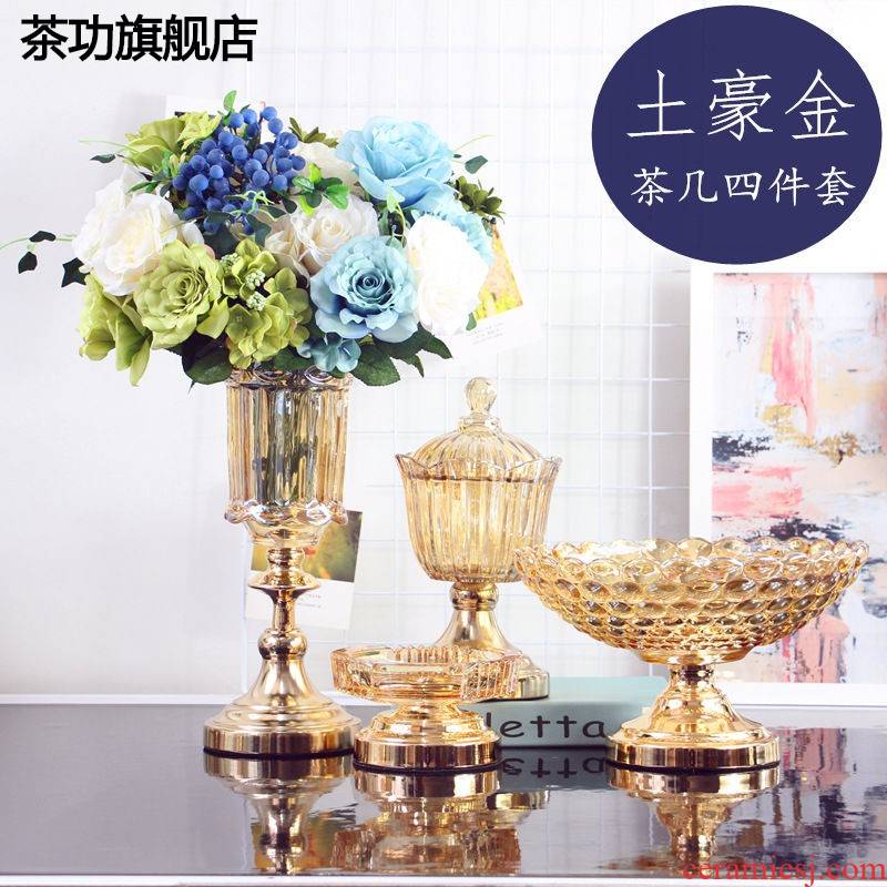 The Local tyrants golden light European - style key-2 luxury 】 lead - free glass tea table table flower fruit bowl furnishing articles 4 soft outfit sugar pot
