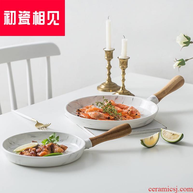 At the beginning of porcelain meet each other? Nordic is contracted marble ceramic bread plate western - style food plate tray was sushi plate SaPan