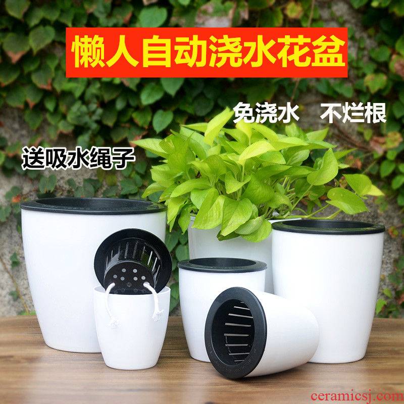 Big lazy water automatic suction flowerpot clearance plastic flower POTS imitation ceramic resin bracketplant basin of other Chinese rose