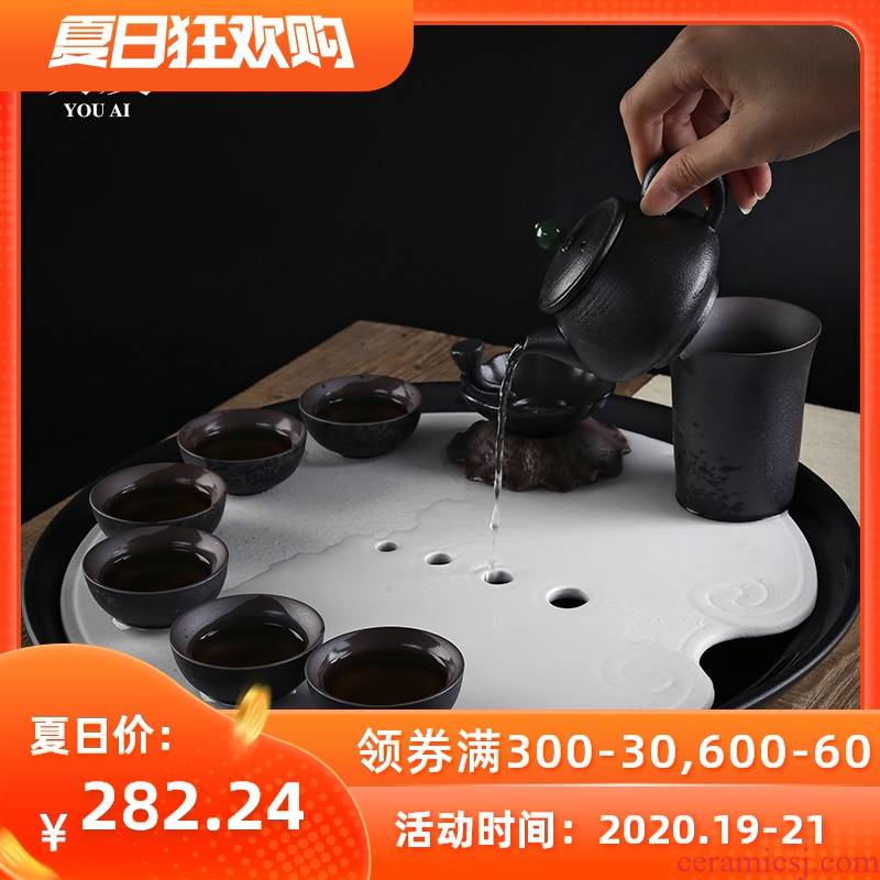 Love the black sand glaze ceramic dry water tea tray number dish of circular tea tea sea drainage kung fu tea set