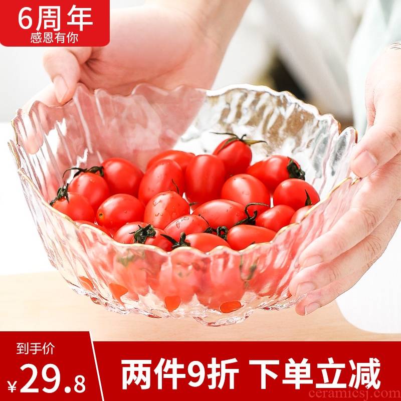 Glass salad bowl with large transparent Nordic ins creative single bowl dessert cutlery bowl of fruit bowl of fruit