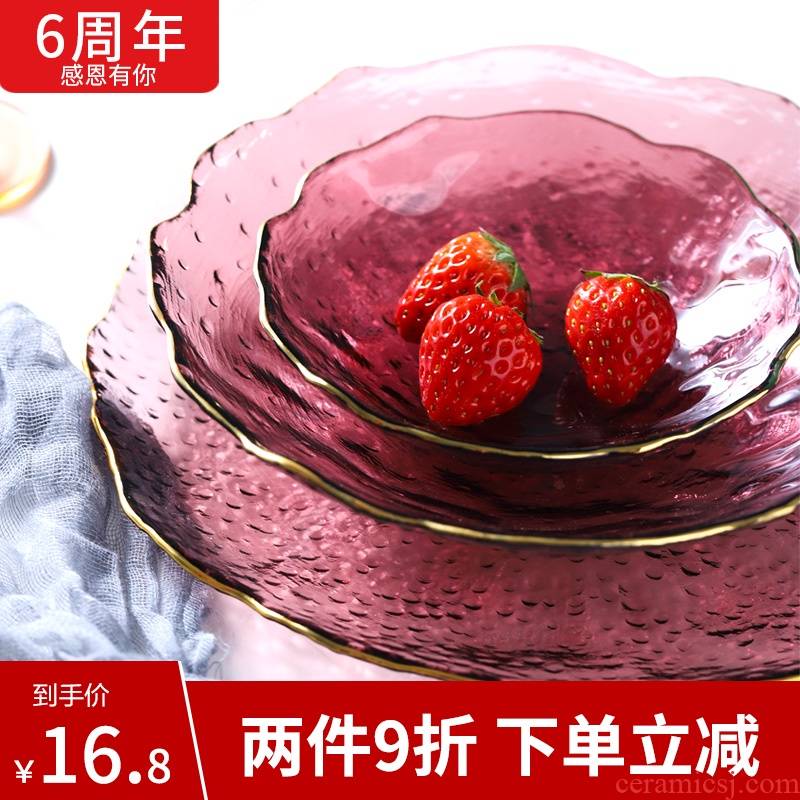 Glass plate household heat resistant Glass fruit salad bowl purple special - shaped plate Nordic creative dish dish dish dishes