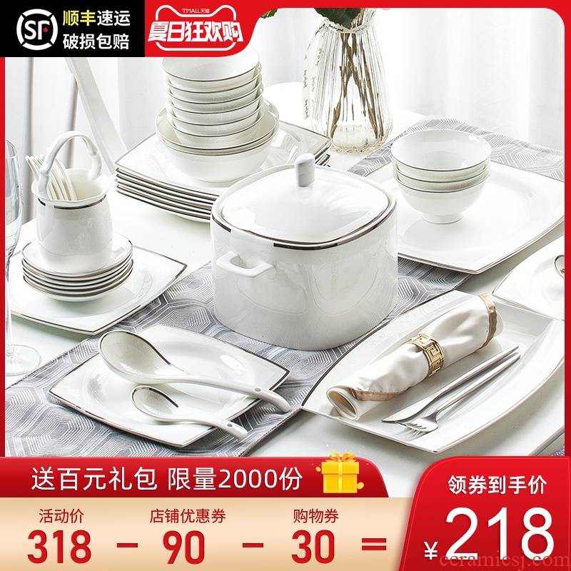 The dishes suit household contracted jingdezhen ceramic tableware European - style ipads porcelain tableware suit dishes combination of eating The food