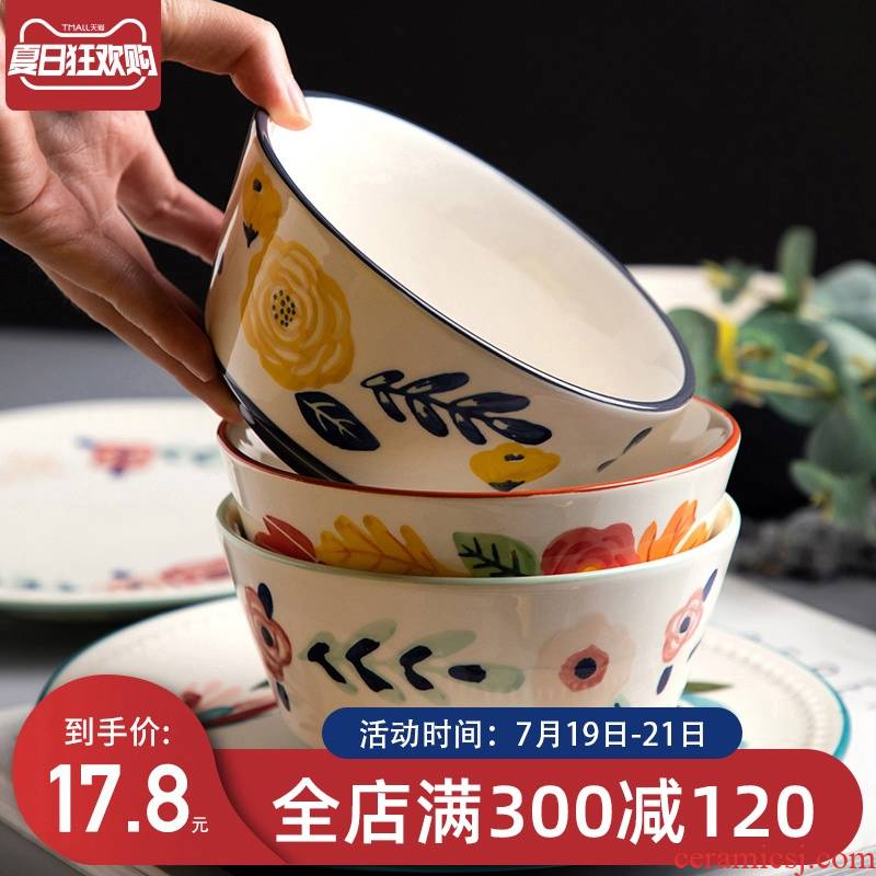 Use of a single Japanese ceramics tableware simple eat Bowl dish suits for domestic new large soup Bowl rainbow such as Bowl rice bowls