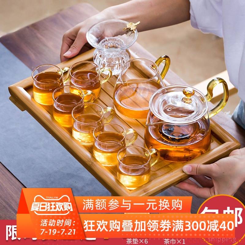 The Heat - resistant glass tea set suit household contracted and I kung fu red tea pot to boil tea Japanese transparent tea cups