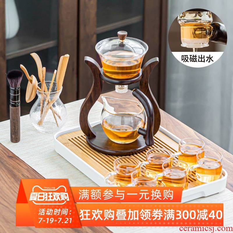 Palace the lantern half automatic lazy kung fu tea set heat - resistant transparent glass teapot home tea cups
