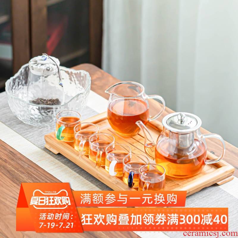 The Heat - resistant glass tea sets of filter contracted tea pot home office to receive a visitor of a complete set of kung fu tea cups