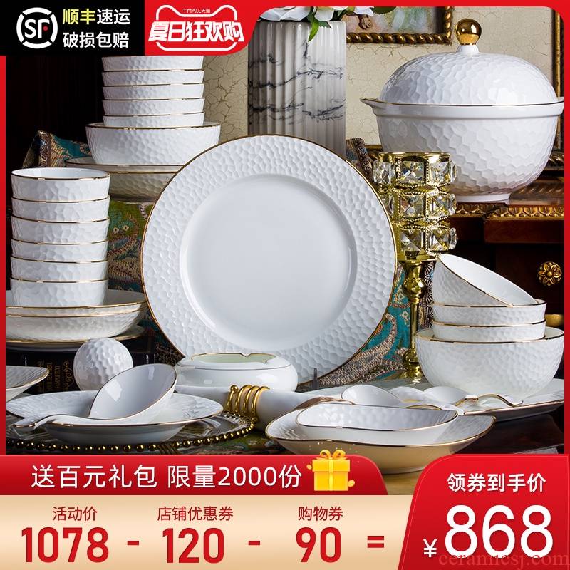 Jingdezhen pure white ipads porcelain tableware suit dishes suit dishes of Chinese style household contracted
