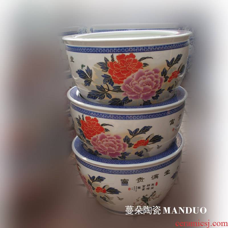 Jingdezhen riches and honor peony ceramic porcelain VAT elegant high - grade fish painting and calligraphy VAT VAT to plant trees