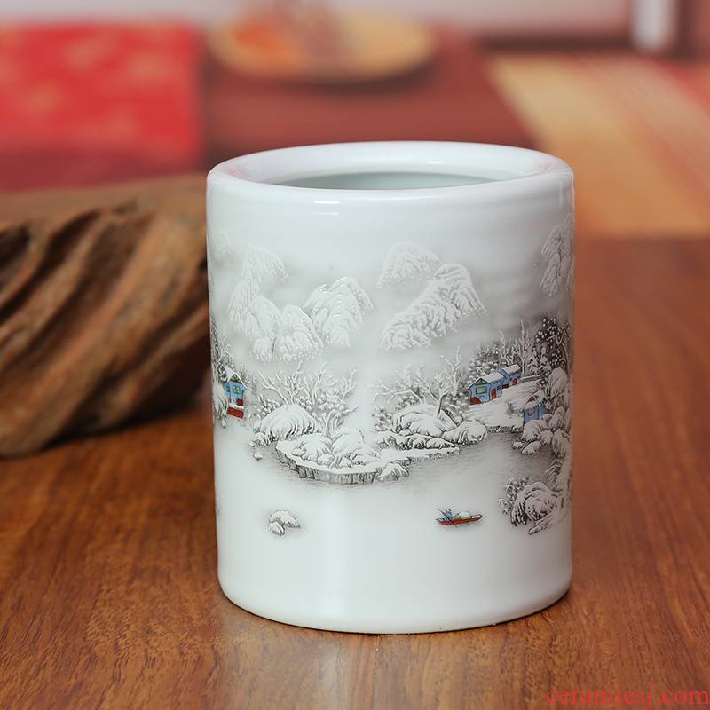 Jingdezhen ceramic famille rose porcelain vase snow I household brush pot furnishing articles study office arts and crafts