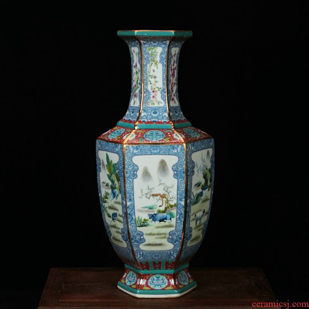 Jingdezhen ceramics vase archaize colored enamel blue over the six - party vase household adornment ornament