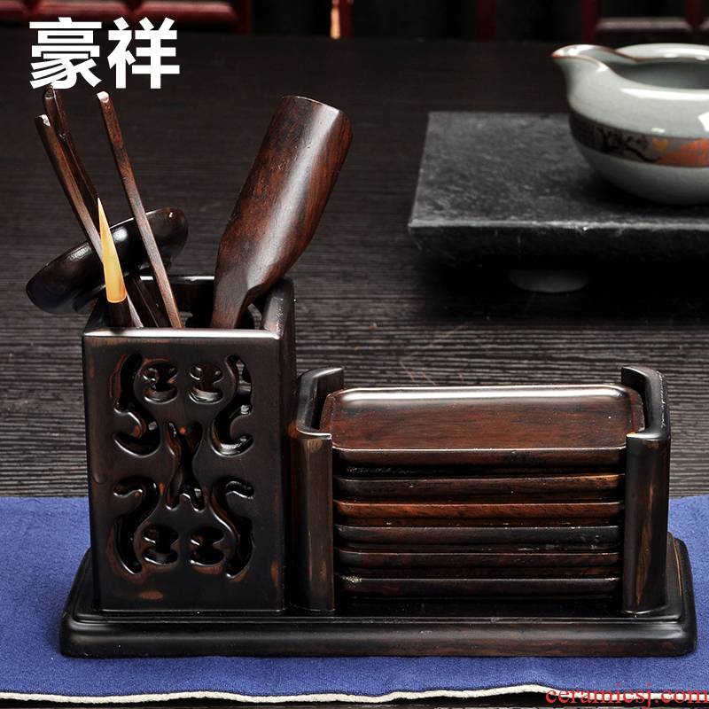 Howe cheung kung fu tea accessories square hollow out the tea taking with long cup mat ebony wood tea six gentleman 's suit