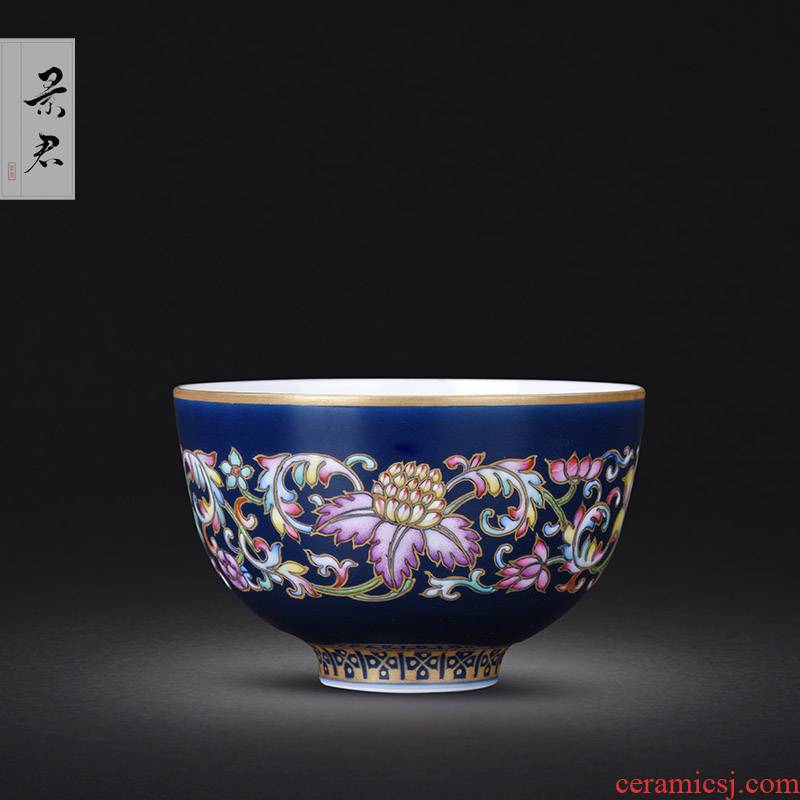 Jingdezhen ceramics ji blue glaze hand - made colored enamel paint branch flowers kung fu tea cup masters cup