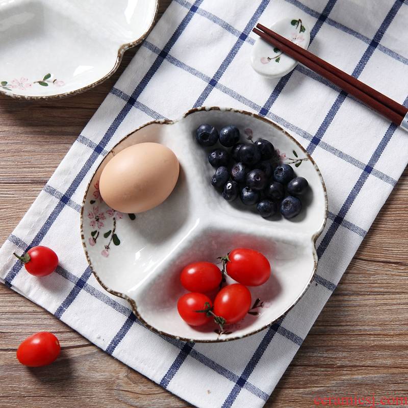 Japanese three tray ceramic tableware frame plate breakfast tray household food plate disk space plate children use individual plates