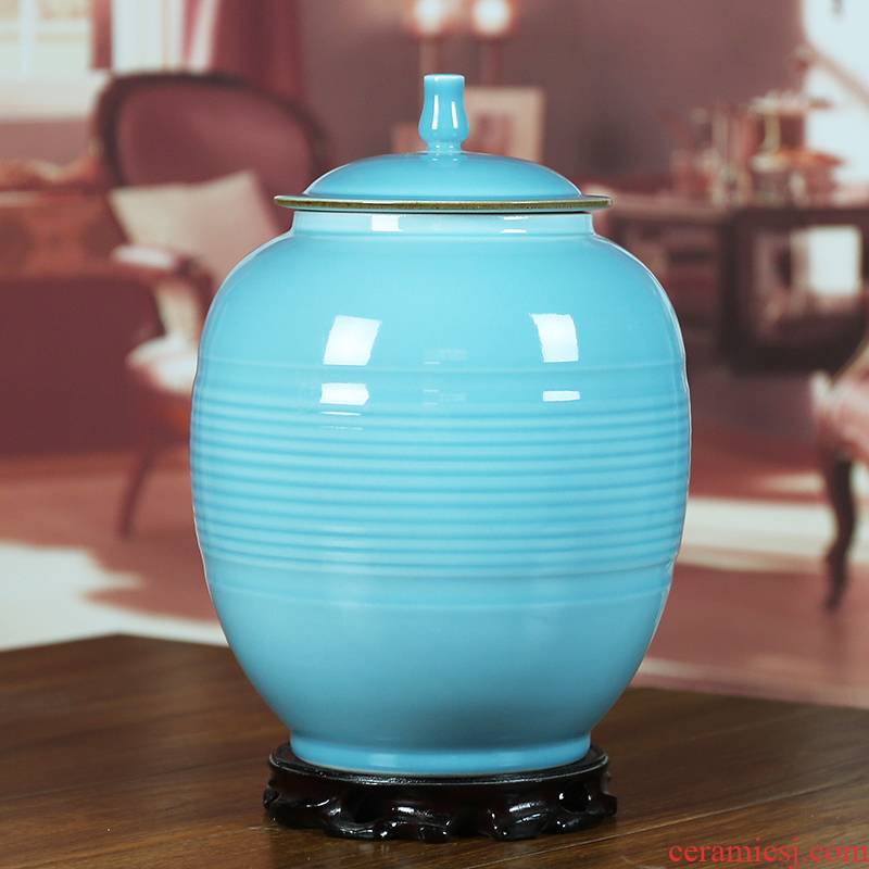 Jingdezhen ceramics shadow celadon storage tank tea pot seal color glaze modern Chinese style household furnishing articles