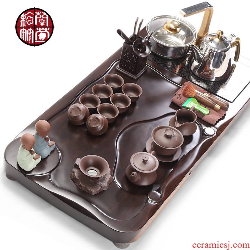 Kung fu tea tray sets electromagnetism one household wooden ceramics, Chinese tea set solid wood, modern office