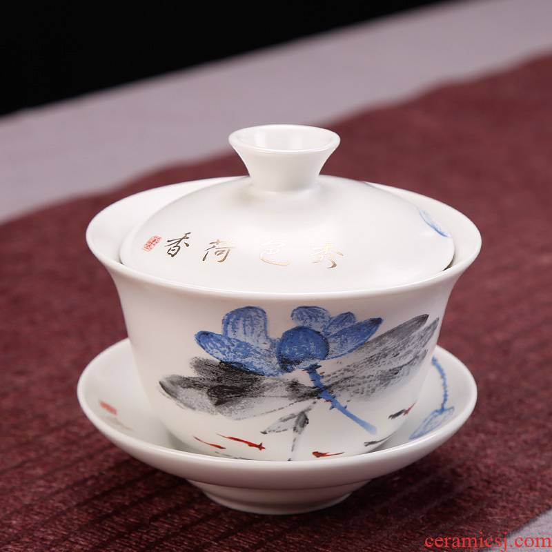 Simple ceramic hand - made tureen to kung fu tea bowl three worship cup tea accessories hand grasp pot home office