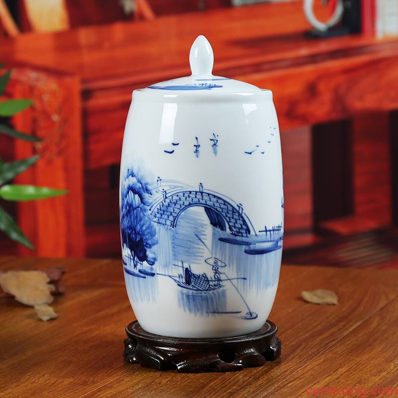 Jingdezhen blue and white ceramics storage tank caddy fixings furnishing articles contracted sitting room adornment of modern household decoration