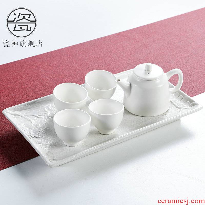 Porcelain ceramic god kung fu tea set small Japanese tea taking tea tray, water drainage type tea table dry tea sea contracted household